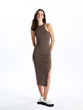 XSIDE KAHVERENGİ Kadın Halter Yaka Düz Bodycon Elbise