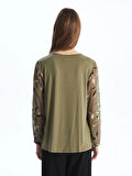 LCW Grace Haki Bisiklet Yaka Desenli Uzun Kollu Kadın Bluz