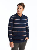 LCWAIKIKI Classic LACİVERT Polo Yaka Uzun Kollu Çizgili Erkek Sweatshirt