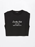XSIDE Siyah Bisiklet Yaka Baskılı Kadın Crop