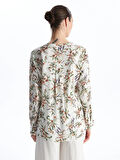 LCW Grace Ekru Kaçık Yaka Çiçekli Uzun Kollu Kadın Bluz