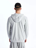 LCW Casual Gri Kapüşonlu Uzun Kollu Erkek Fermuarlı Sweatshirt