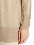 LCWAIKIKI Basic Bej Şal Yaka Düz Uzun Kollu Kadın Triko Hırka