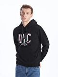 XSIDE Siyah Uzun Kollu Baskılı Erkek Hoodie
