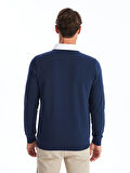 LCWAIKIKI Classic İndigo Polo Yaka Uzun Kollu Erkek Sweatshirt