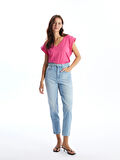 LCW Jeans Indigo Beli Kemerli Mom Fit Kadın Jean Pantolon
