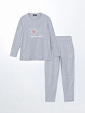 Bisiklet Yaka Baskılı Kadın Pijama Takımı_W4LG27Z8-DEK_8684141658447_L