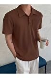 Erkek Oversize Polo Yaka  Waffle T-Shirt  POLOYAKA-DÜĞMELİ