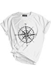 Store Unisex Baskılı Tişört Outdoor Sport T-shirt PUSULA BEYAZ