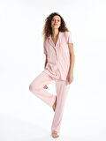 LCW DREAM PEMBE Gömlek Yaka Düz Kısa Kollu Kadın Pijama Takımı