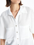 LCW Vision Beyaz Düz Kısa Kollu Keten Karışımlı Kadın Gömlek