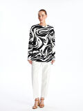 LCWAIKIKI Basic EKRU Bisiklet Yaka Desenli Kadın Sweatshirt Tunik