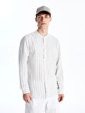 XSIDE Yeşil Regular Fit Uzun Kollu Çizgili Poplin Erkek Gömlek