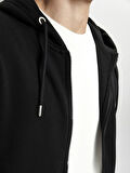 LCWAIKIKI Classic Siyah Kapüşonlu Uzun Kollu Erkek Kalın Fermuarlı Sweatshirt