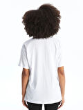 XSIDE ACTIVE Beyaz Bisiklet Yaka Baskılı Kısa Kollu Kadın Spor Tişört