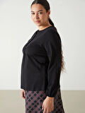 LCW Grace Siyah Bisiklet Yaka Nakışlı Bluz