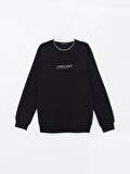LCWAIKIKI Classic SİYAH Bisiklet Yaka Uzun Kollu Baskılı Erkek Kalın Sweatshirt