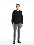 LCWAIKIKI Classic SİYAH Bisiklet Yaka Uzun Kollu Baskılı Erkek Kalın Sweatshirt
