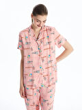 LCW DREAM PEMBE Gömlek Yaka Desenli Kısa Kollu Kadın Kaprili Pijama Takımı
