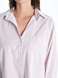 LCW Vision PEMBE Çizgili Uzun Kollu Oversize Kadın Gömlek