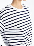 LCW Vision LACİVERT Bisiklet Yaka Çizgili Kadın Tişört