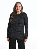 LC WAIKIKI SİYAH Bisiklet Yaka Desenli Uzun Kollu Kadın Bluz