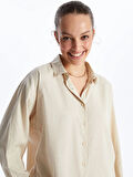 XSIDE BEJ Düz Uzun Kollu Keten Karışımlı Kadın Gömlek