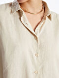 XSIDE BEJ Düz Uzun Kollu Keten Karışımlı Kadın Gömlek