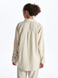 XSIDE BEJ Düz Uzun Kollu Keten Karışımlı Kadın Gömlek