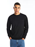 LCW Casual Siyah Bisiklet Yaka Uzun Kollu Baskılı Erkek Sweatshirt