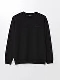 LCW Casual Siyah Bisiklet Yaka Uzun Kollu Baskılı Erkek Sweatshirt