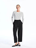 LCWAIKIKI Basic EKRU Bisiklet Yaka Çizgili Uzun Kollu Kadın Body