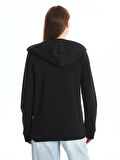 LCWAIKIKI Basic Siyah Kapüşonlu Kadın Kalın Fermuarlı Sweatshirt