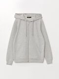 LCWAIKIKI Basic Gri Kapüşonlu Düz Uzun Kollu Kadın Fermuarlı Sweatshirt