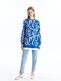 LCW Modest Lacivert Bisiklet Yaka Desenli Kadın Sweatshirt Tunik