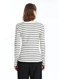 LCWAIKIKI Basic Ekru Bisiklet Yaka Çizgili Kadın Body