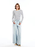 LCWAIKIKI Basic Lacivert Bisiklet Yaka Çizgili Kadın Body