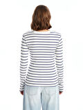 LCWAIKIKI Basic Lacivert Bisiklet Yaka Çizgili Kadın Body