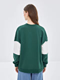 LCW Modest Yeşil Bisiklet Yaka Nakışlı Kadın Sweatshirt Tunik