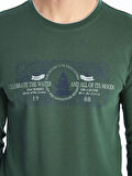 LCWAIKIKI Classic Yeşil Bisiklet Yaka Uzun Kollu Baskılı Erkek Sweatshirt
