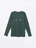 LCWAIKIKI Classic Yeşil Bisiklet Yaka Uzun Kollu Baskılı Erkek Sweatshirt