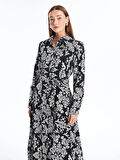 LCWAIKIKI Classic SİYAH Çiçekli Uzun Kollu Kadın Gömlek Elbise