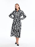 LCWAIKIKI Classic SİYAH Çiçekli Uzun Kollu Kadın Gömlek Elbise
