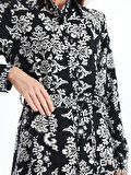 LCWAIKIKI Classic SİYAH Çiçekli Uzun Kollu Kadın Gömlek Elbise