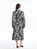 LCWAIKIKI Classic SİYAH Çiçekli Uzun Kollu Kadın Gömlek Elbise