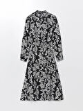 LCWAIKIKI Classic SİYAH Çiçekli Uzun Kollu Kadın Gömlek Elbise