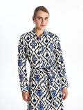 LCWAIKIKI Classic MAVİ Desenli Uzun Kollu Kadın Gömlek Elbise