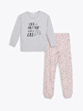 LCW DREAM Pembe Bisiklet Yaka Baskılı Uzun Kollu Kadın Pijama Takımı
