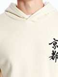 XSIDE Ekru Uzun Kollu Baskılı Erkek Kalın Hoodie