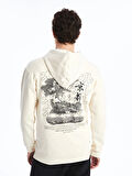 XSIDE Ekru Uzun Kollu Baskılı Erkek Kalın Hoodie